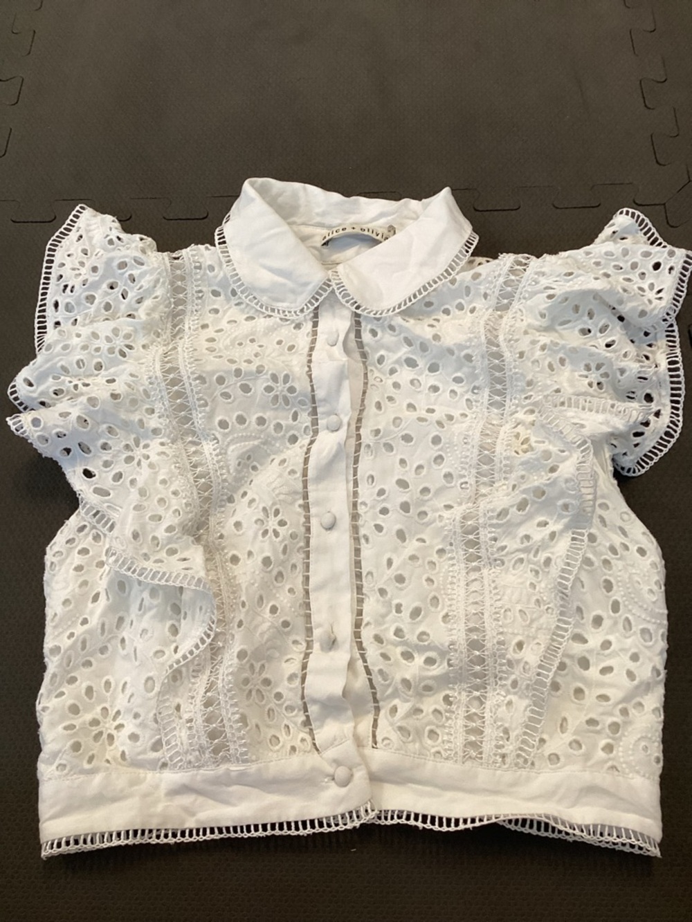 Alice + Olivia White Eyelet Lace Button-Front Blouse